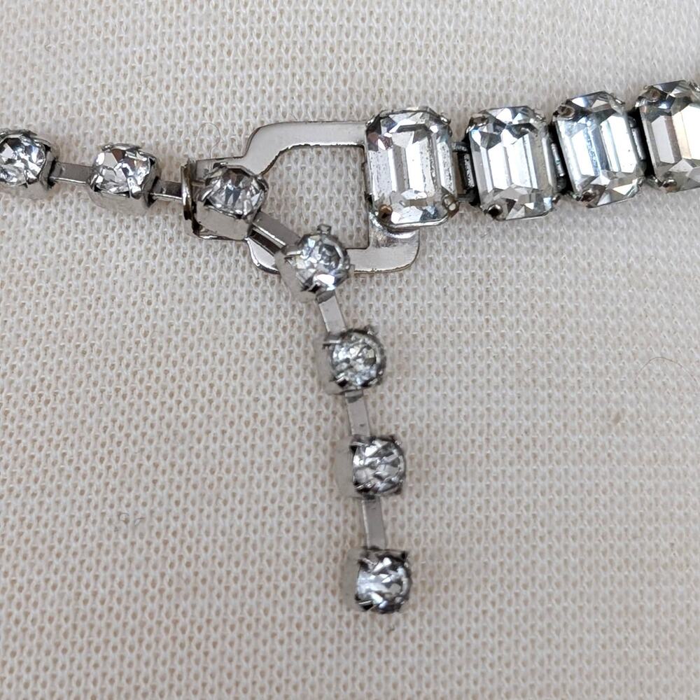 Vintage Eisenberg Emerald Cut Austrian Rhinestones Crystal Necklace Signed - Picture 5 of 9